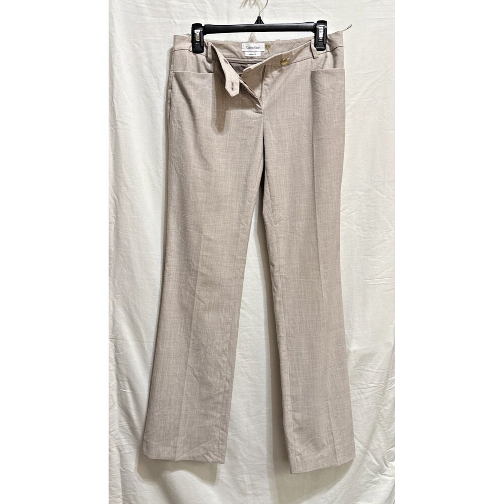 Calvin Klein Womens Size 2 Modern Fit Beige Micro Check Dress Pant Business
